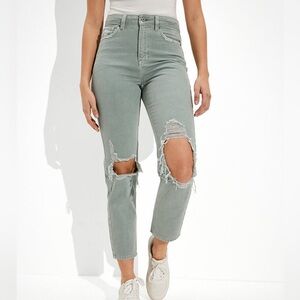 American Eagle Green Distressed Mom Straight jeans